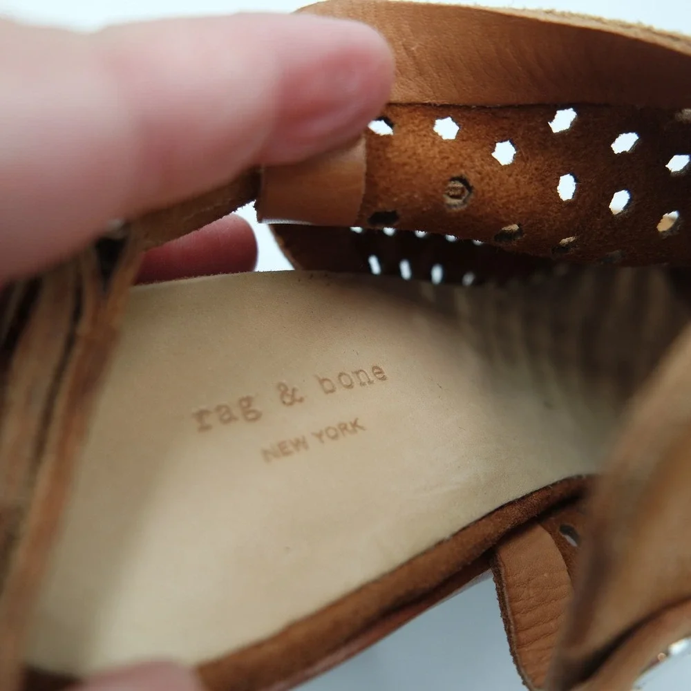 Rag & Bone Wyatt Womens Cognac Brown Perforated Suede Sandals 37 Fits US 7
